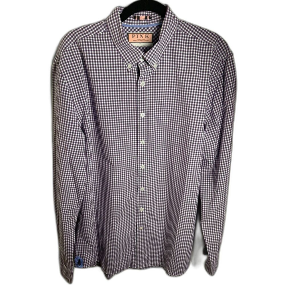 Thomas Pink Jermyn Street Men’s M Purple Gingham Button Down Shirt